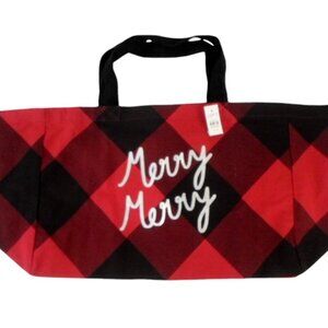 LOFT Oversized Tote Bag MERRY MERRY Red Black Canvas